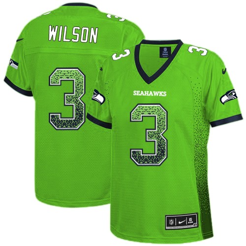 Women's Elite Russell Wilson Nike Jersey Green - #3 Drift Fashion NFL Seattle Seahawks